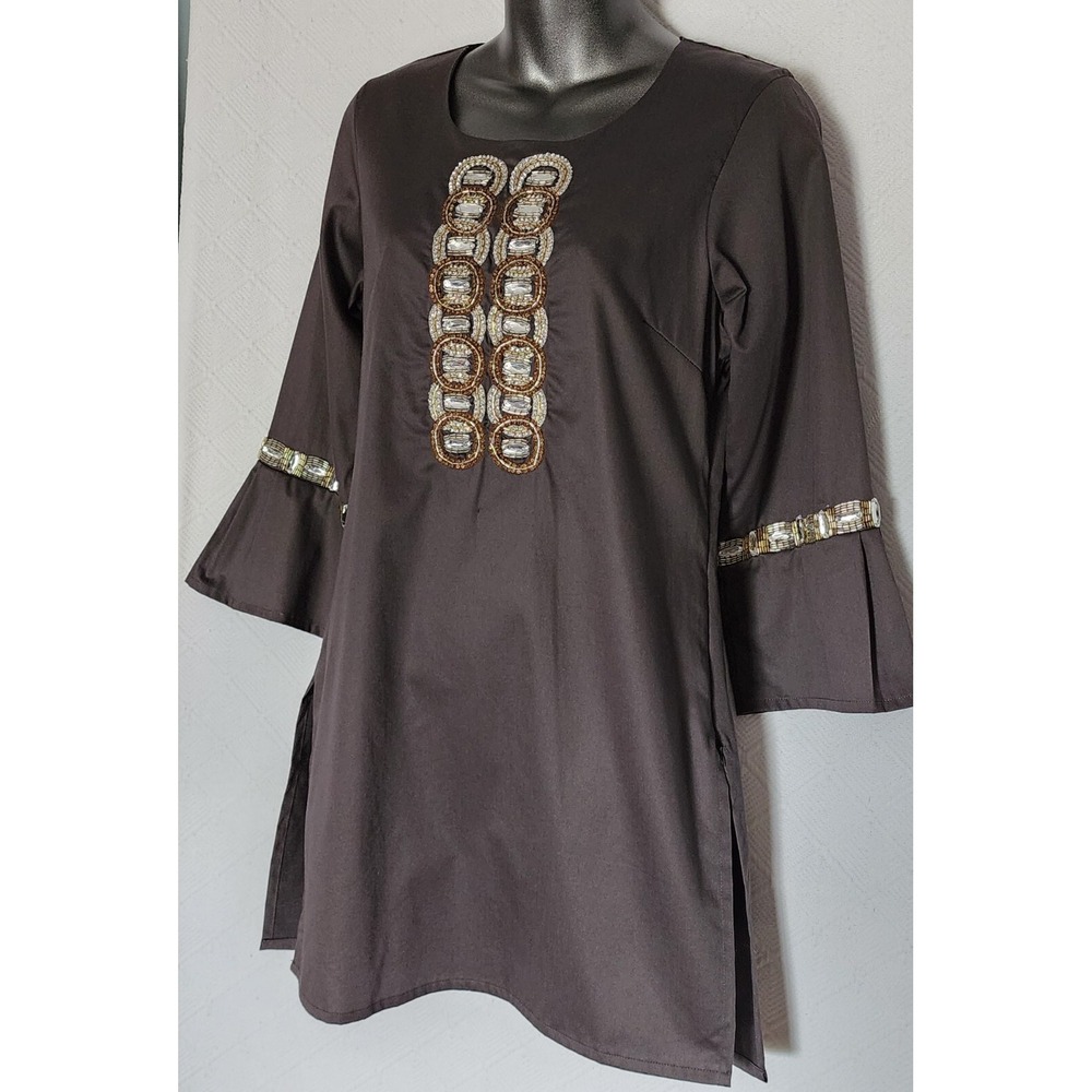 Rungolee XS New! Embellished  Side Slit Tunic  Keyhole Back $425